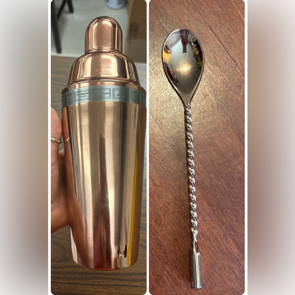 5 piece Copper Cocktail Shaker w Recipes and spoon
